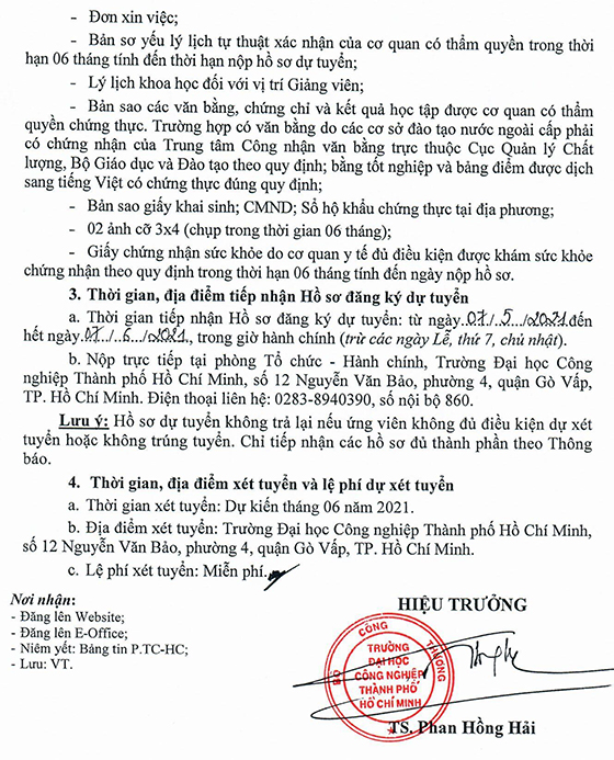 Đại học Công nghiệp TP. Hồ Chí Minh tuyển dụng viên chức năm 2021