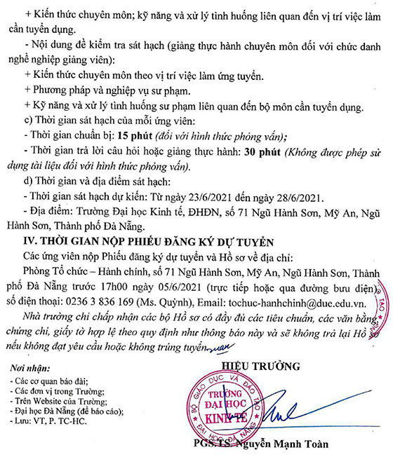 Đại học Kinh tế - ĐH Đà Nẵng tuyển dụng viên chức đợt 1 năm 2021