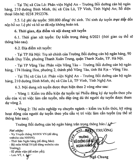 Trường Bồi dưỡng cán bộ Ngân hàng – Ngân hàng Nhà nước Việt Nam tuyển dụng viên chức năm 2021