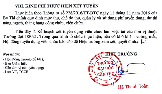 Trường Đại học Cần Thơ tuyển dụng viên chức đợt 1 năm 2021