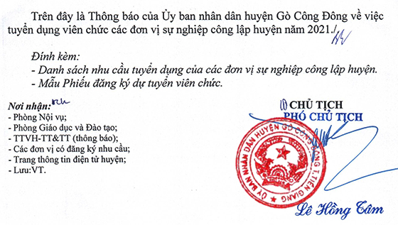 UBND huyện Gò Công Đông, Tiền Giang tuyển dụng viên chức năm 2021