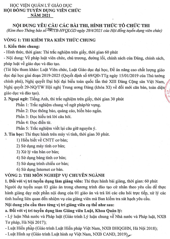 Học viện Quản lý giáo dục tuyển dụng viên chức năm 2021