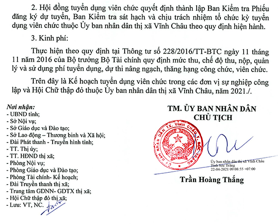 UBND thị xã Vĩnh Châu, Sóc Trăng tuyển dụng viên chức năm 2021