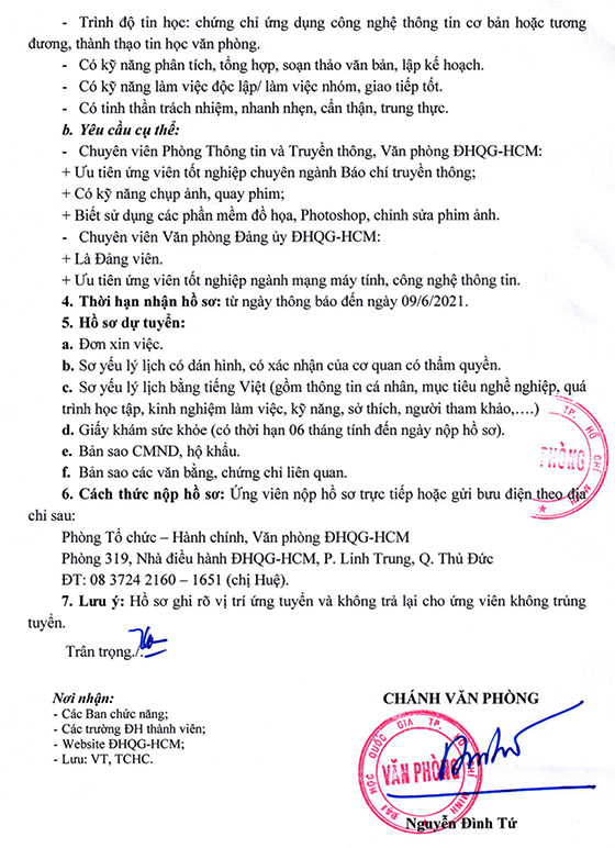 Đại học Quốc gia TP. HCM tuyển dụng nhân sự năm 2021
