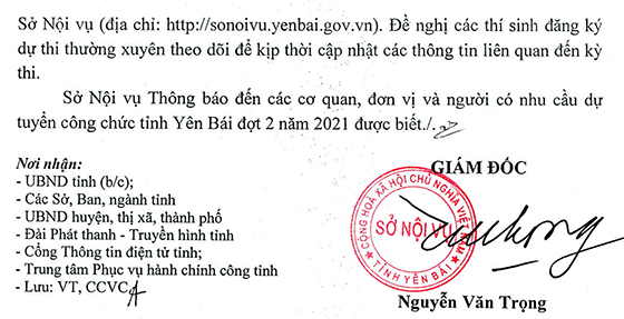 Sở Nội vụ tỉnh Yên Bái tuyển dụng công chức đợt 2 năm 2021