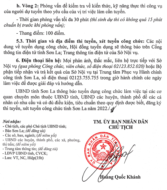 UBND tỉnh Sơn La tuyển dụng công chức cấp tỉnh, huyện, thành phố năm 2022
