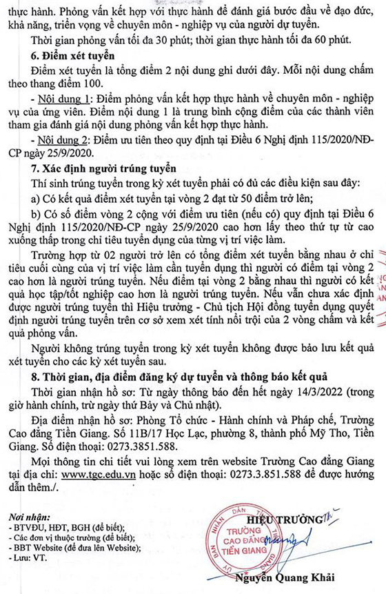 Trường Cao đẳng Tiền Giang tuyển dụng viên chức năm 2022