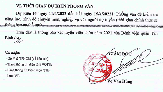 Bệnh viện quận Tân Bình, TP. Hồ Chí Minh xét tuyển viên chức năm 2022 