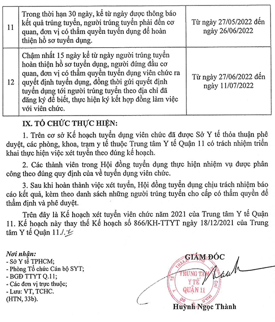 Trung tâm Y tế Quận 11, TP. Hồ Chí Minh tuyển viên chức năm 2022