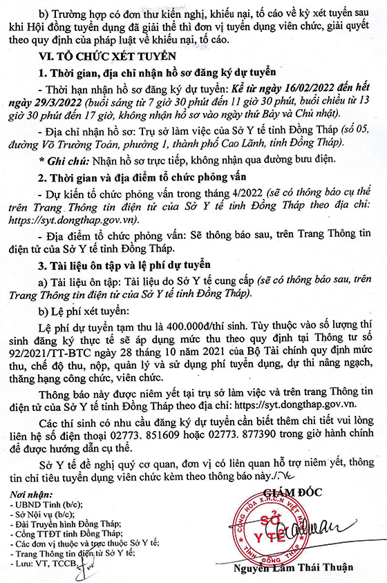 Tỉnh Đồng Tháp tuyển dụng viên chức Ngành Y tế năm 2022