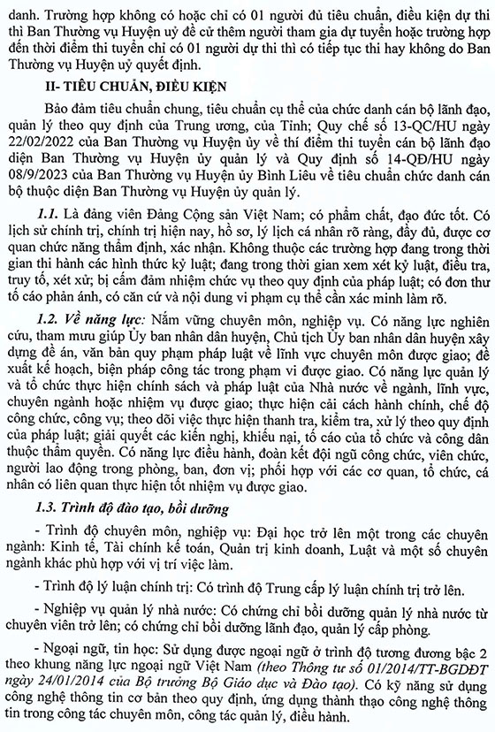 Huyện ủy Bình Liêu, Quảng Ninh tiếp tục nhận hồ sơ thi tuyển chức danh ...